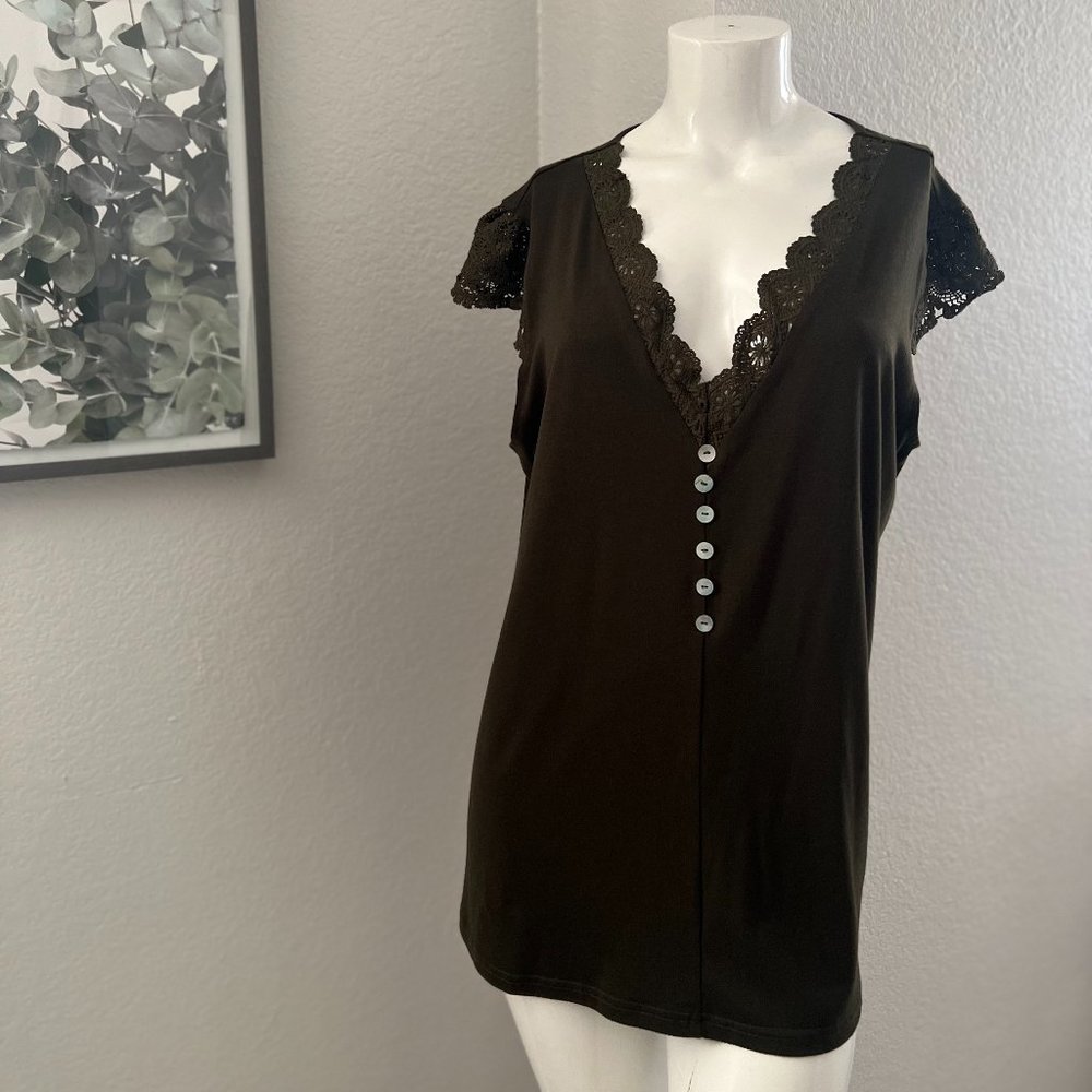 Olive Green Shirt with Lace